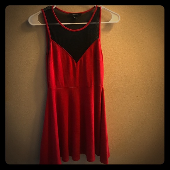 Red skater dress white lace top size small