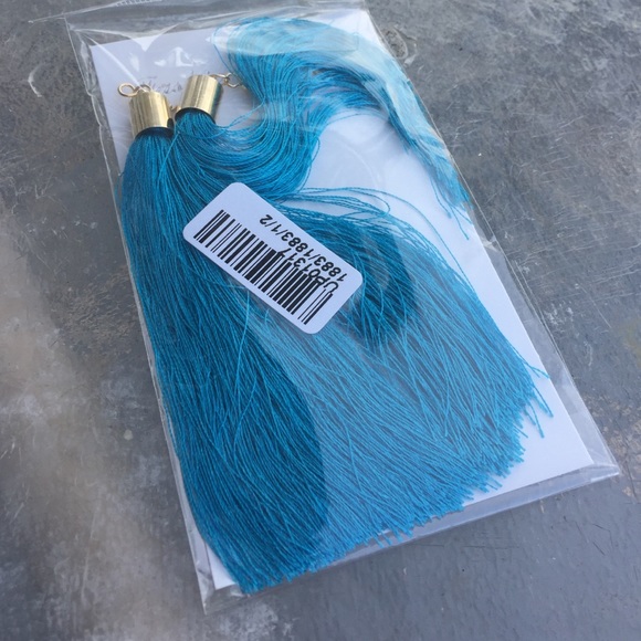 Tassel Thread Earrings - Black and Blue