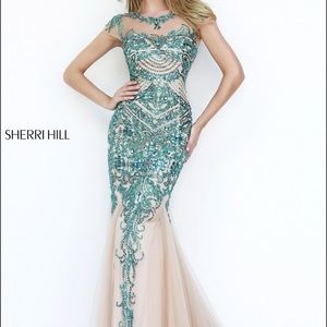SHERRI HILL emerald green prom dress