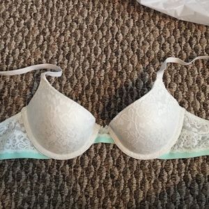 Aerie White Lace and Teal Bra