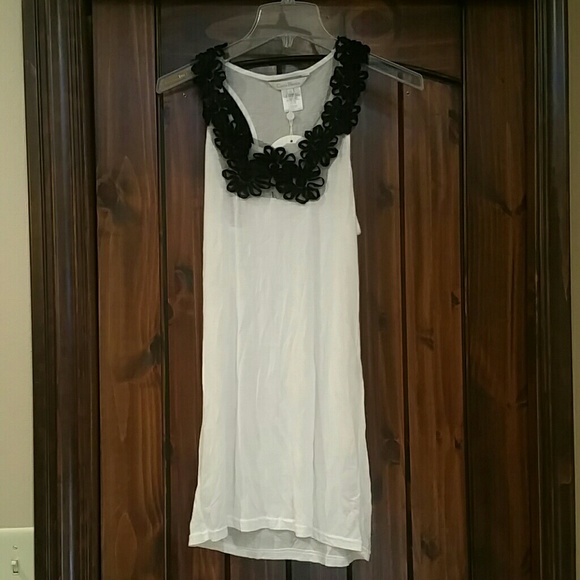 Racer back long tank dressy lace neckline