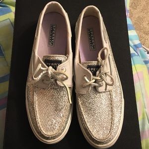 Silver Sperry Topsider with Glitter