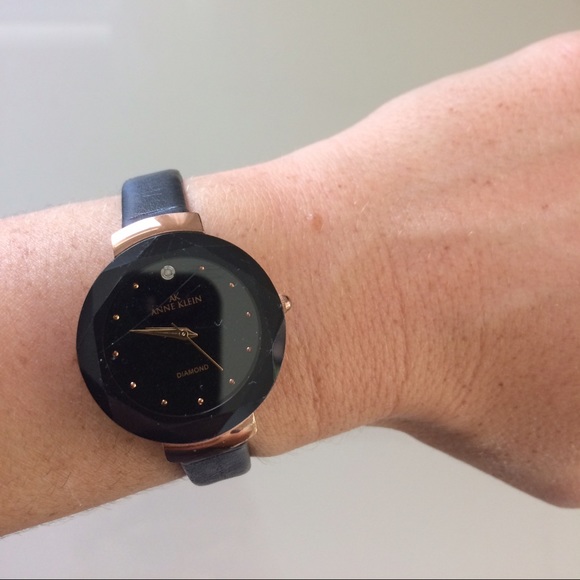 Anne Klein Small Black Leather Watch