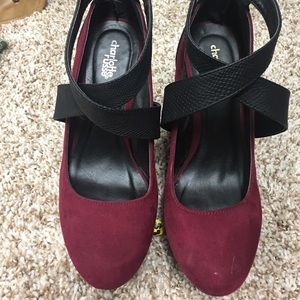 Maroon and black wedge worn twice