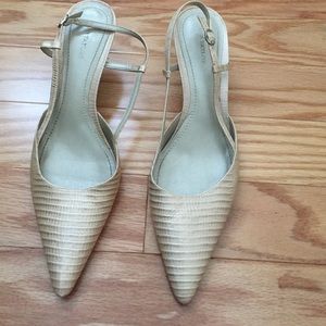 Ann Taylor metallic pearl sling back kitten heels
