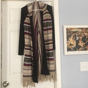 Hooded duster-length open face cardigan