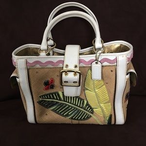 Coach Leather/Burlap bag