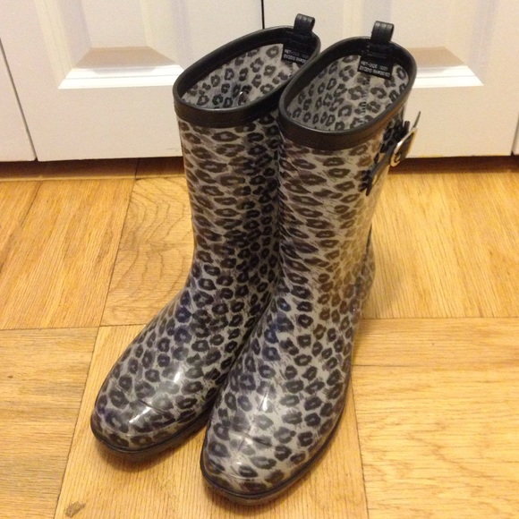 Capelli PurpleGrey Jelly Rainboots Leopard Print