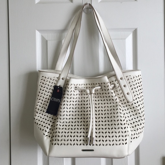 Chaps Handbags - Chaps Laser Cut Leather Drawstring Shoulder Bag