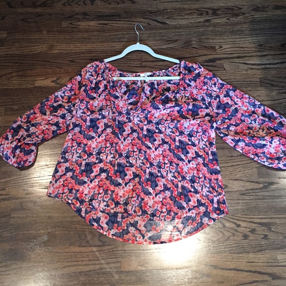 Joie Red and Blue Floral Blouse