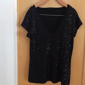Sequin V-Neck Tee, by Express