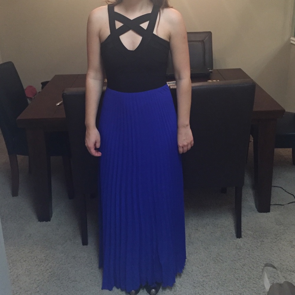 ✅FINAL Maxi summer dress blue&black pleated bottom