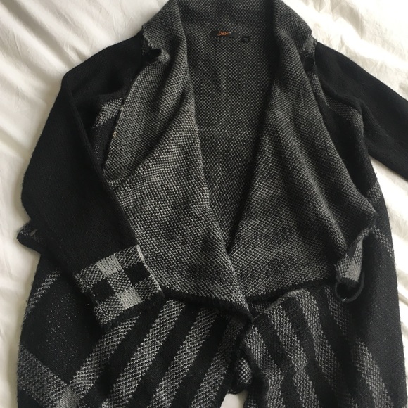 dex Sweaters - Dex black plaid button wrap sweater jacket