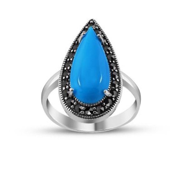 925 Silver Drop Model Ring With Turquoise Stone
