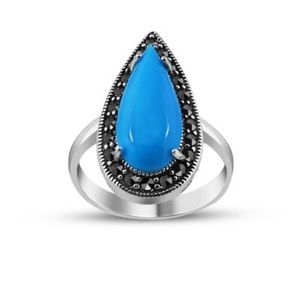 925 Silver Drop Model Ring With Turquoise Stone