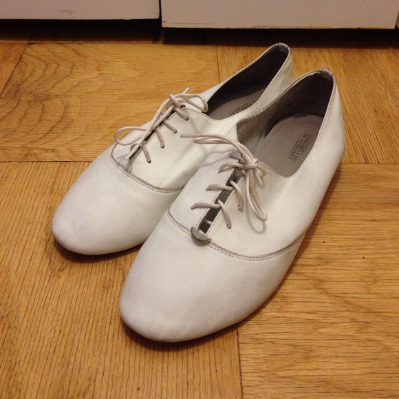 Seychelles White Laceup Flats, soft white leather