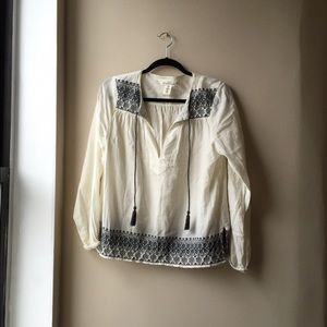 Cream and Grey boho peasant blouse