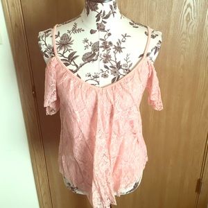 Pink Lace Peek-a-boo Shoulder Top