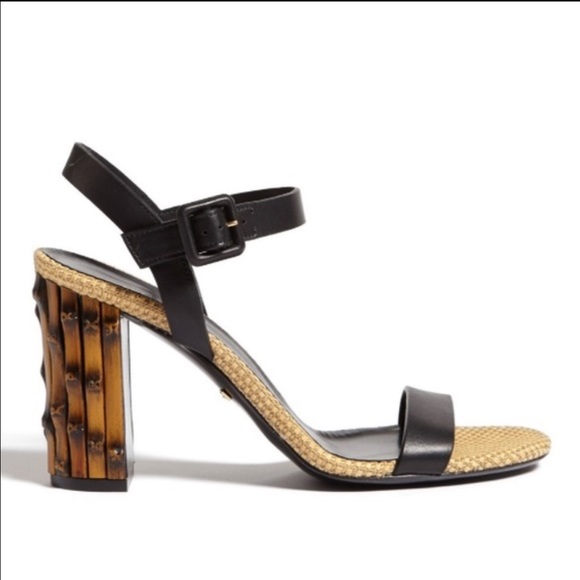 $799 Gucci Dahlia Black Leather Bamboo-Heel Sandal - Picture 2 of 11