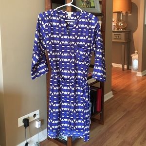 Belted geometric print dress