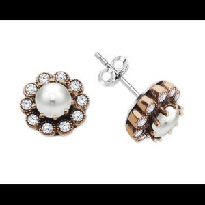 Flower Design 925 Silver Earrings With WhiteZircon