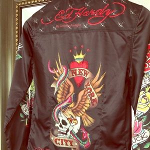 Ed Hardy black, satin snap down