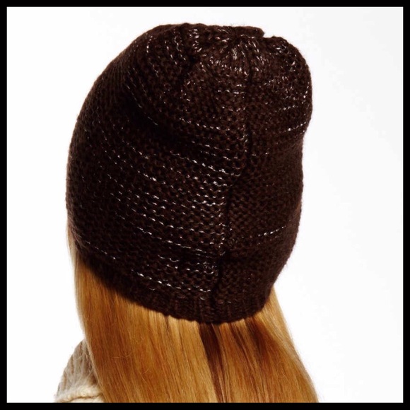 STEVE MADDEN METALLIC THREAD BROWN KNIT BEANIE HAT - Picture 5 of 8