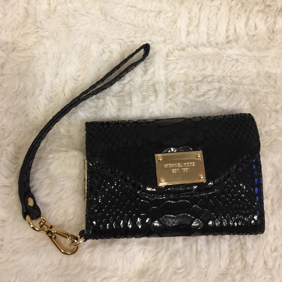 Michael Kors black snake skin leather wristlet