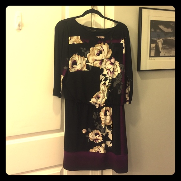 Black about the knee floral print dress