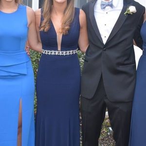 Jovanni navy prom dress