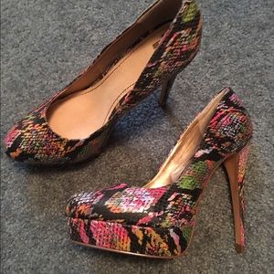 Multi colored snake print heels size 8