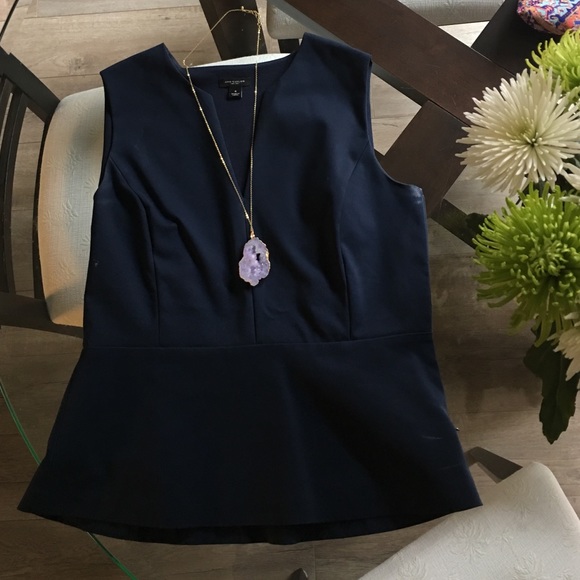 Ann Taylor navy blue sleeveless Peplum blouse