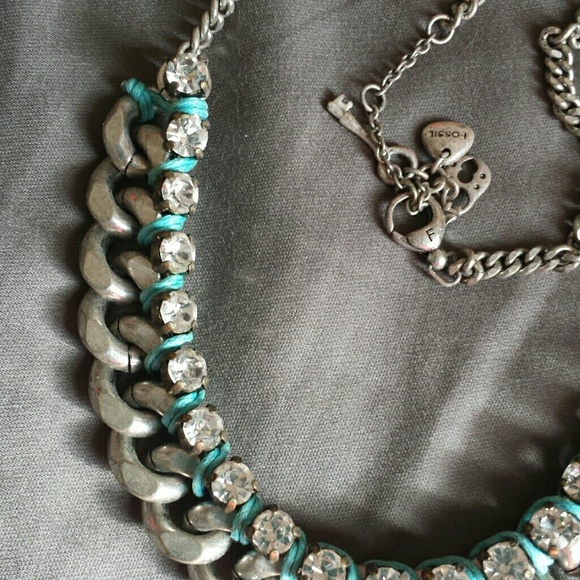 Fossil Chain and Rhinestone Necklace - Picture 2 of 3