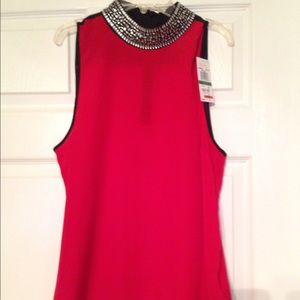 Michael Kors Red Jeweled Collar Evening Top