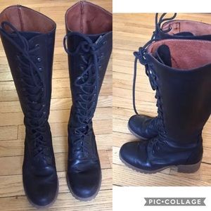 Woman's J Crew Tall Leather Boots Black 6 56843