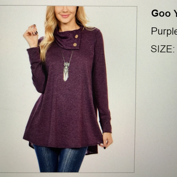 NWOT purple long sleeve tunic, XL/L, hi-lo hem