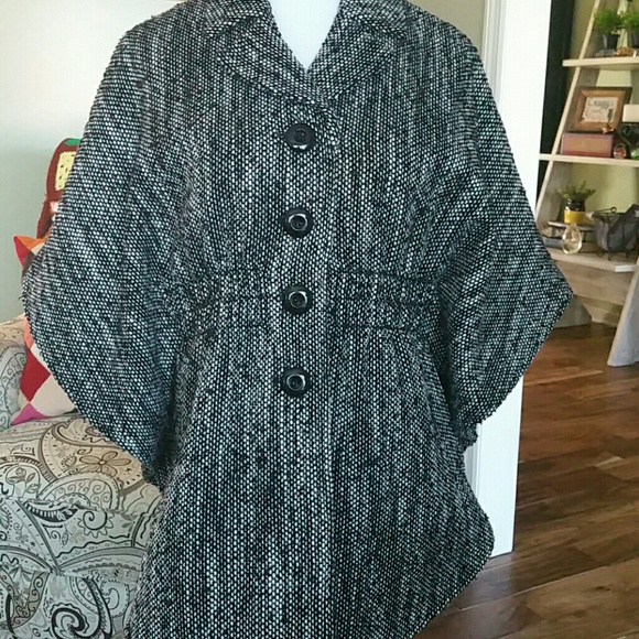 Black/white tweed faux cape jacket