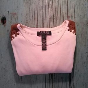 Ralph Lauren White Top With Shoulder Suede Detail