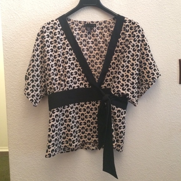 Black and Tan/Cream Wrap Blouse