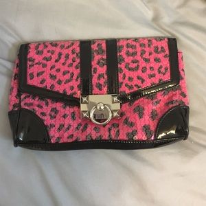 Betsey Johnson pink leopard clutch