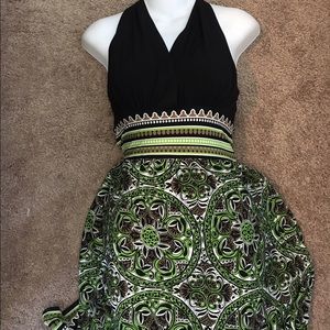 Nordstrom Maggie London Green black Maxi Dress 6