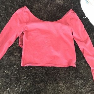 Maroon lace long sleeve crop top