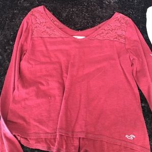 Maroon shirt with lace shoulders