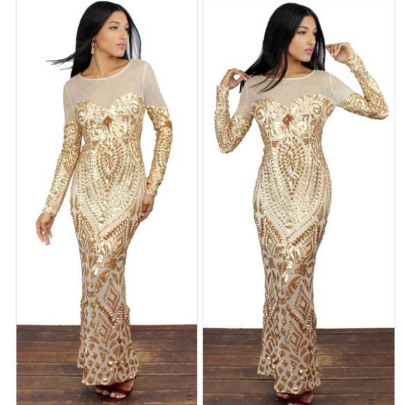 The Showstopper Gold Sequins Midi Dress - Picture 1 of 4
