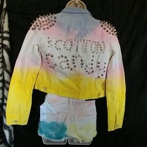 Old navy studded rainbow jacket tie dye