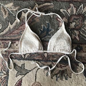 cream/white lace crochet triangle bikini top