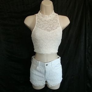 Abercrombie and Fitch white lace crop top
