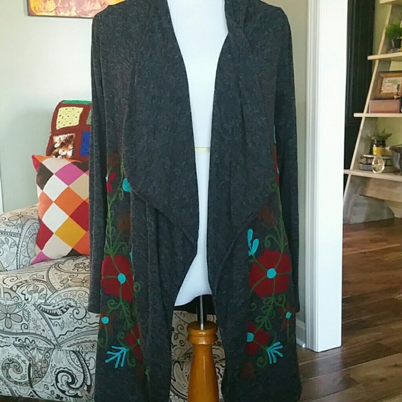 Charcoal embroidered sweater cardigan