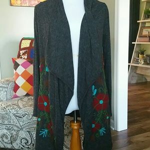 Charcoal embroidered sweater cardigan