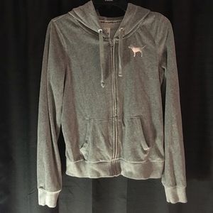 VS Pink grey velour zip up hoodie